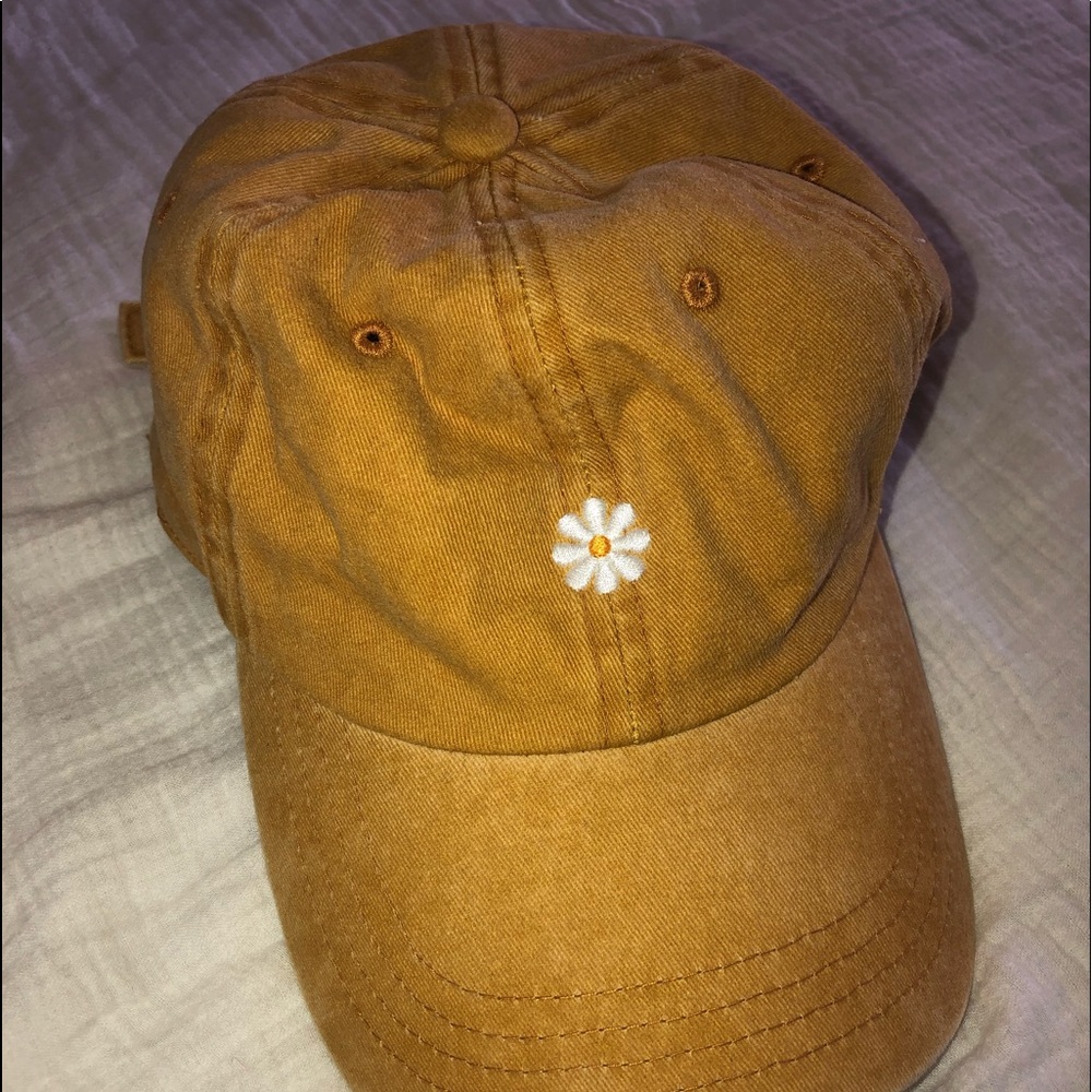 Mustard Yellow Baseball Cap w/ Embroidered Daisy